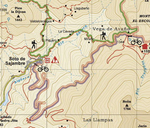 Plano de la ruta de Soto de Sajambre al Refugio de Vegabaño, Picos de Europa, León Plano de la ruta de Soto de Sajambre al Refugio de Vegabaño, Picos de Europa, León